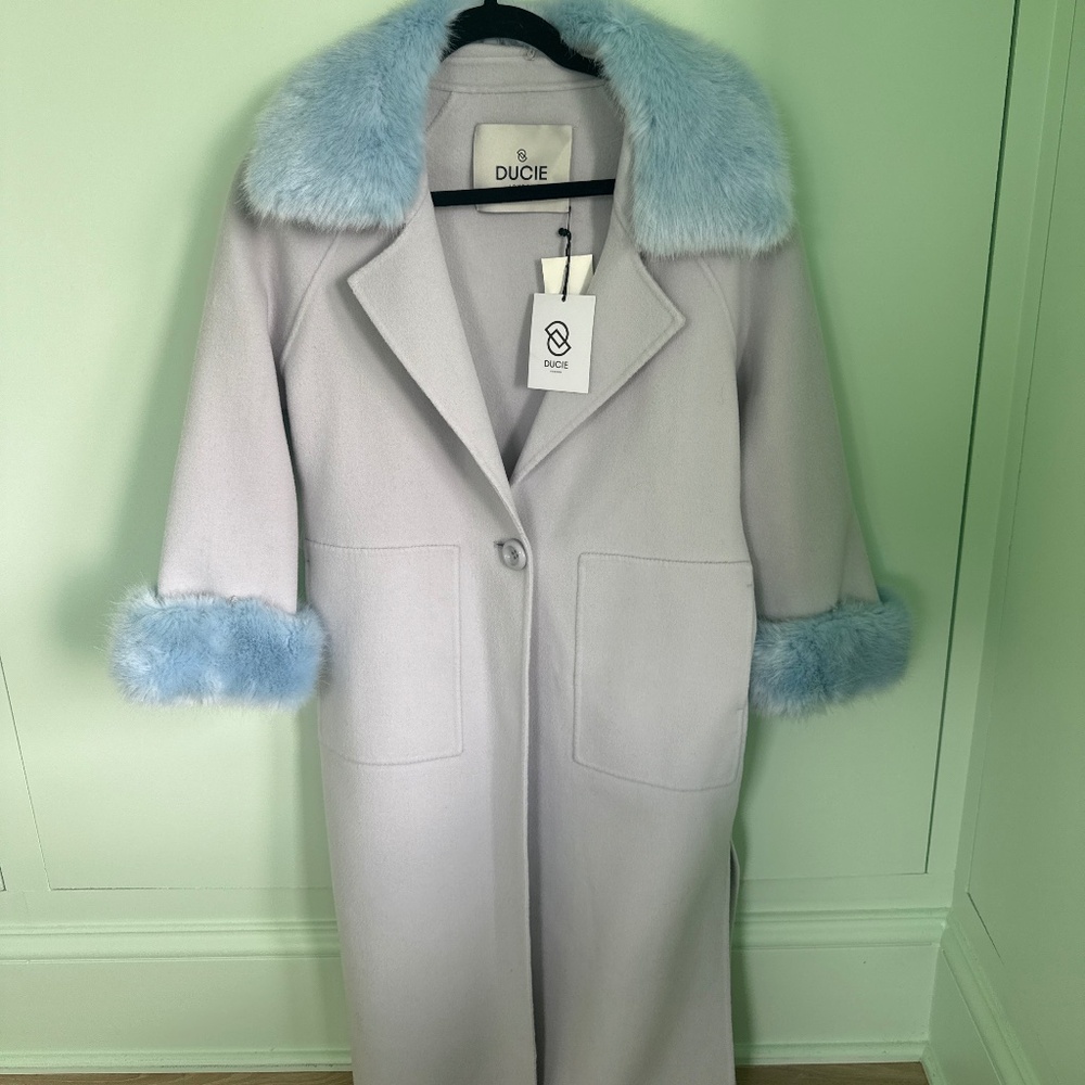 Blue ducie jacket with removable fur